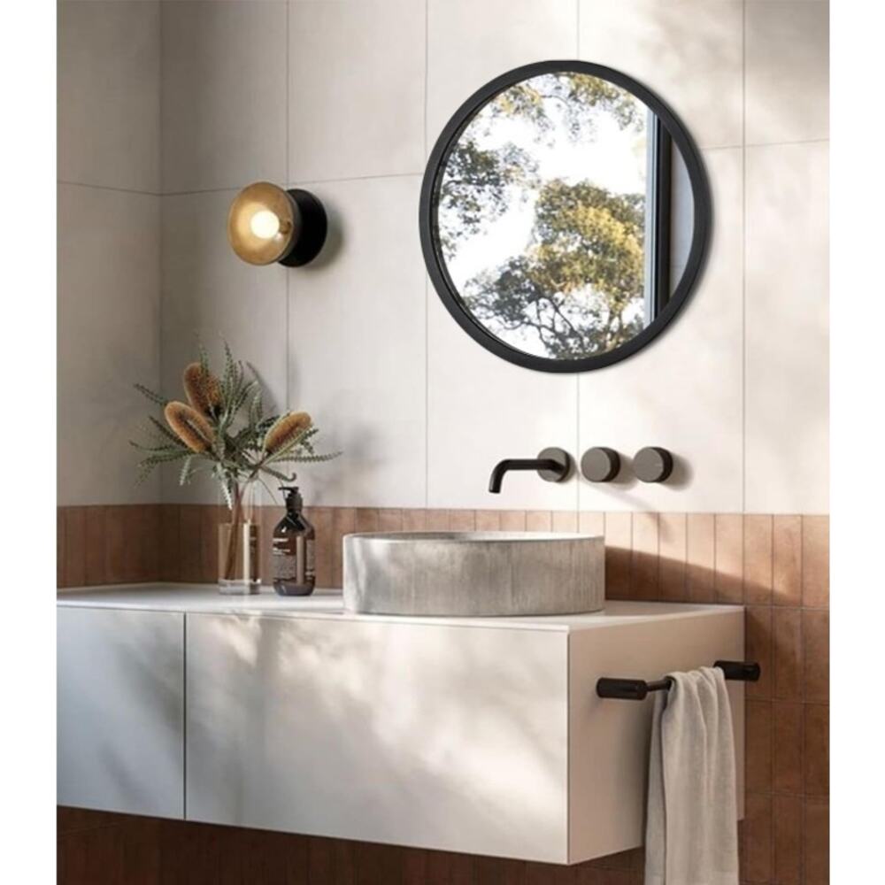 JJUUYOU 16” Round Wall Mirror Black Wood Frame Farmhouse New Open Box - Picture 4 of 5